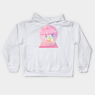 90s Japanese Kawaii Sad Girl Pink Japanese Strawberry Milk Kids Hoodie